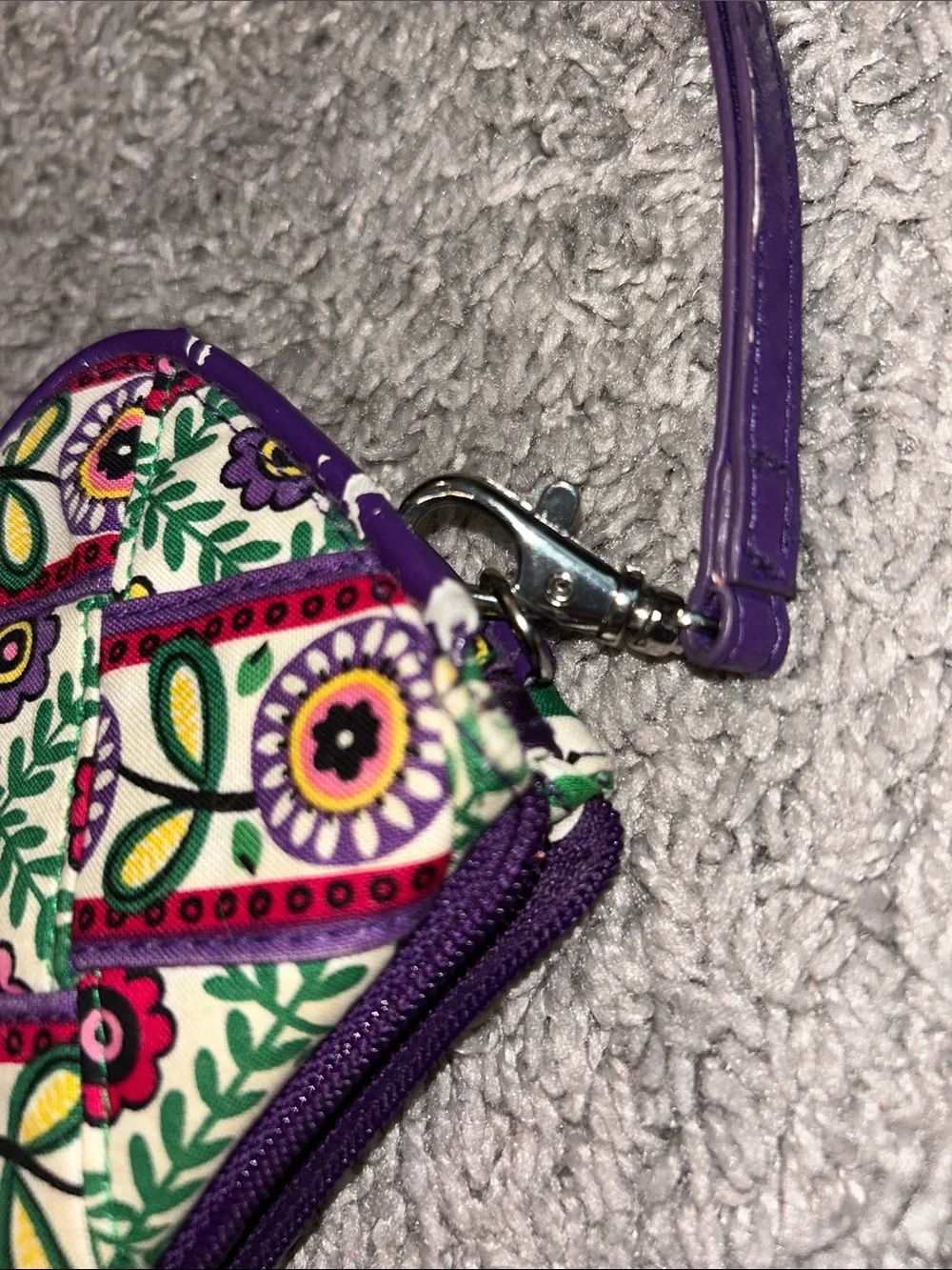 Vera Bradley Multicolor Floral Quilted Wristlet Wallet with Purple Trim